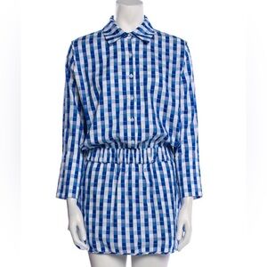 Alexis Blue and White Checkered Button-Up Romper gingham